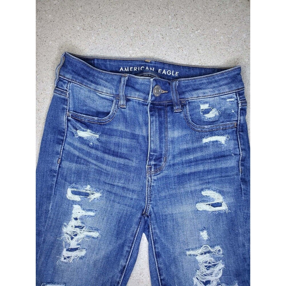 American Eagle Women's High Rise Slim Jegging Crop Jeans 4 Blue Distressed